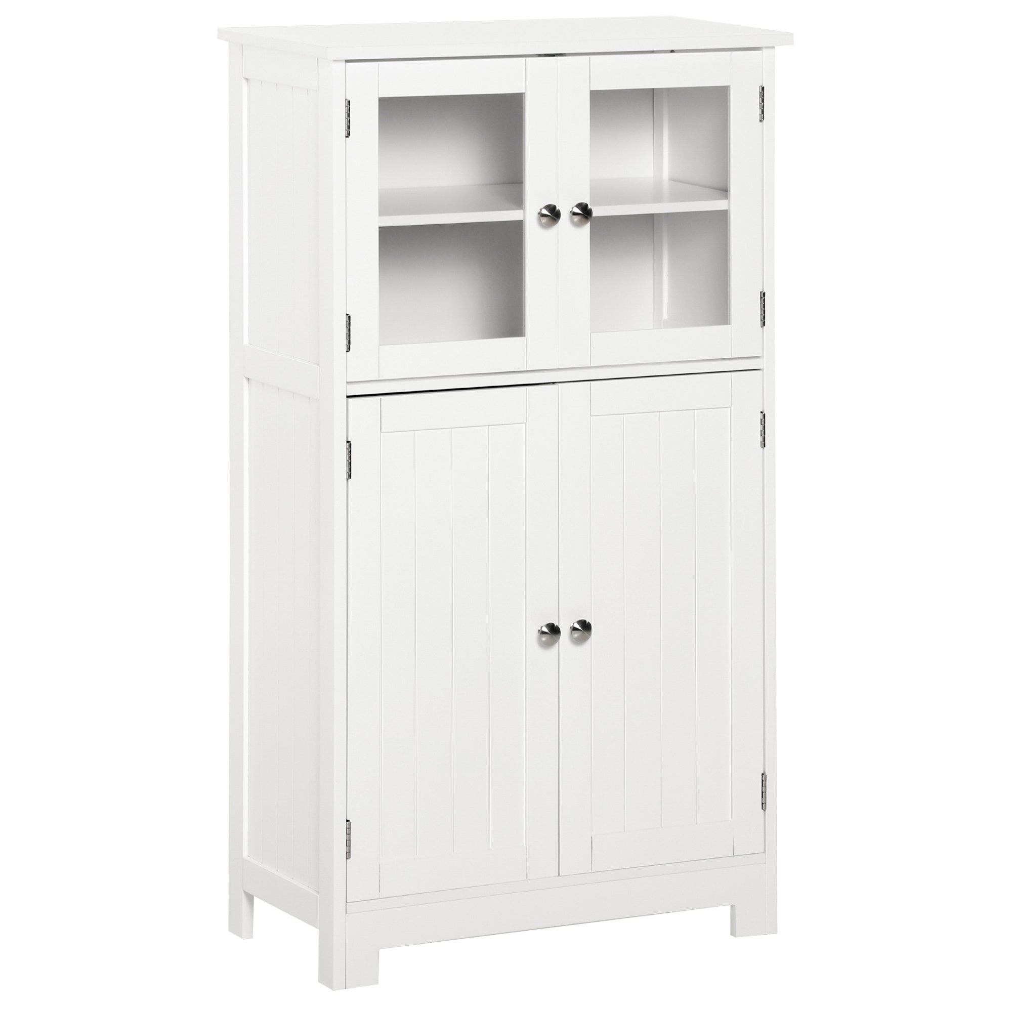 Bathroom Cabinet with Two Cabinets, Glass Doors and Adjustable Shelf, 60x30x108.5 cm, White