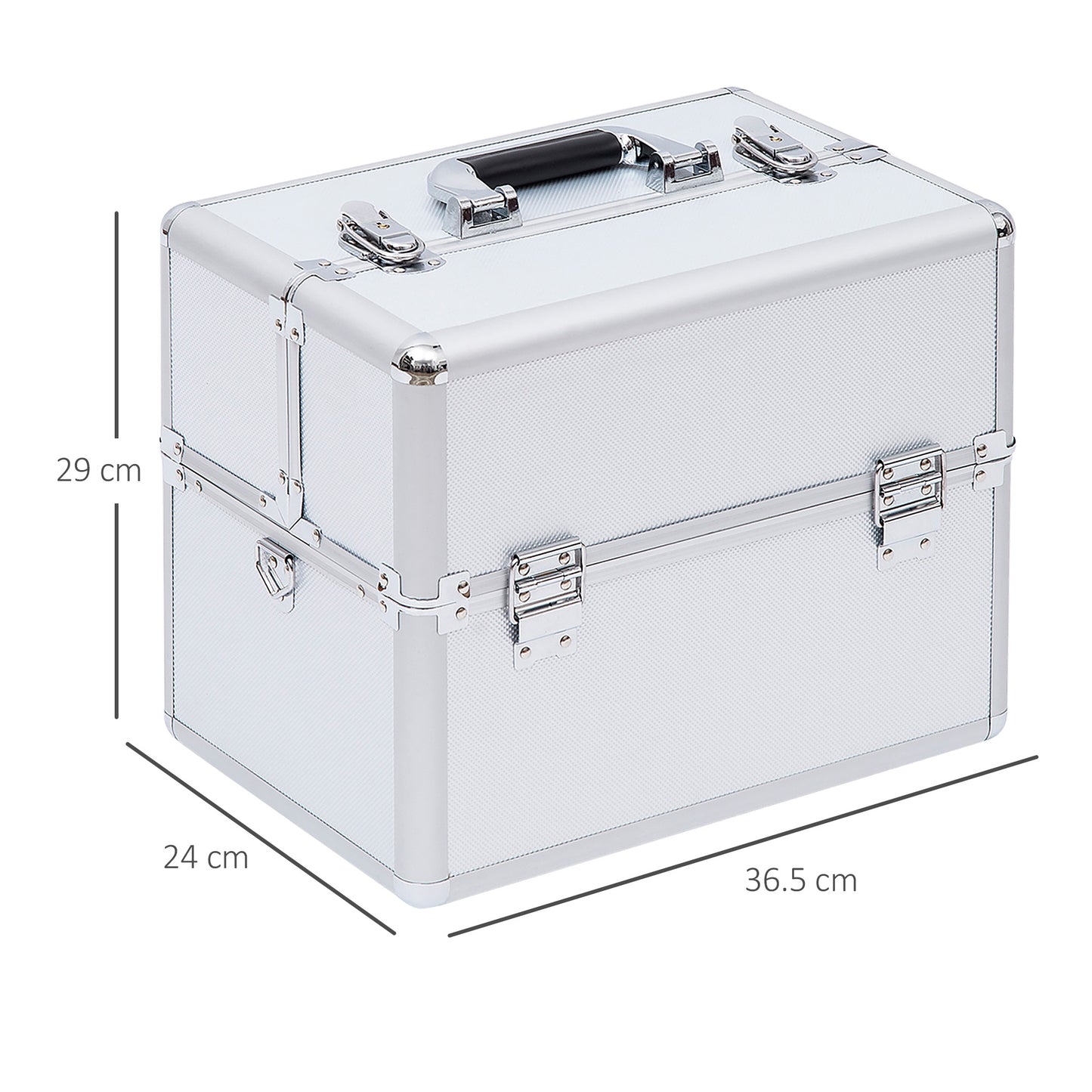 Makeup Case with 2 Locks, Aluminum, 36.5x24x29 cm, Silver