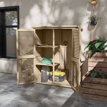 Outdoor Storage Cabinet with 2 Shelves with Pegs, in Fir Wood, 127x65x159.5/168 cm - Borgè