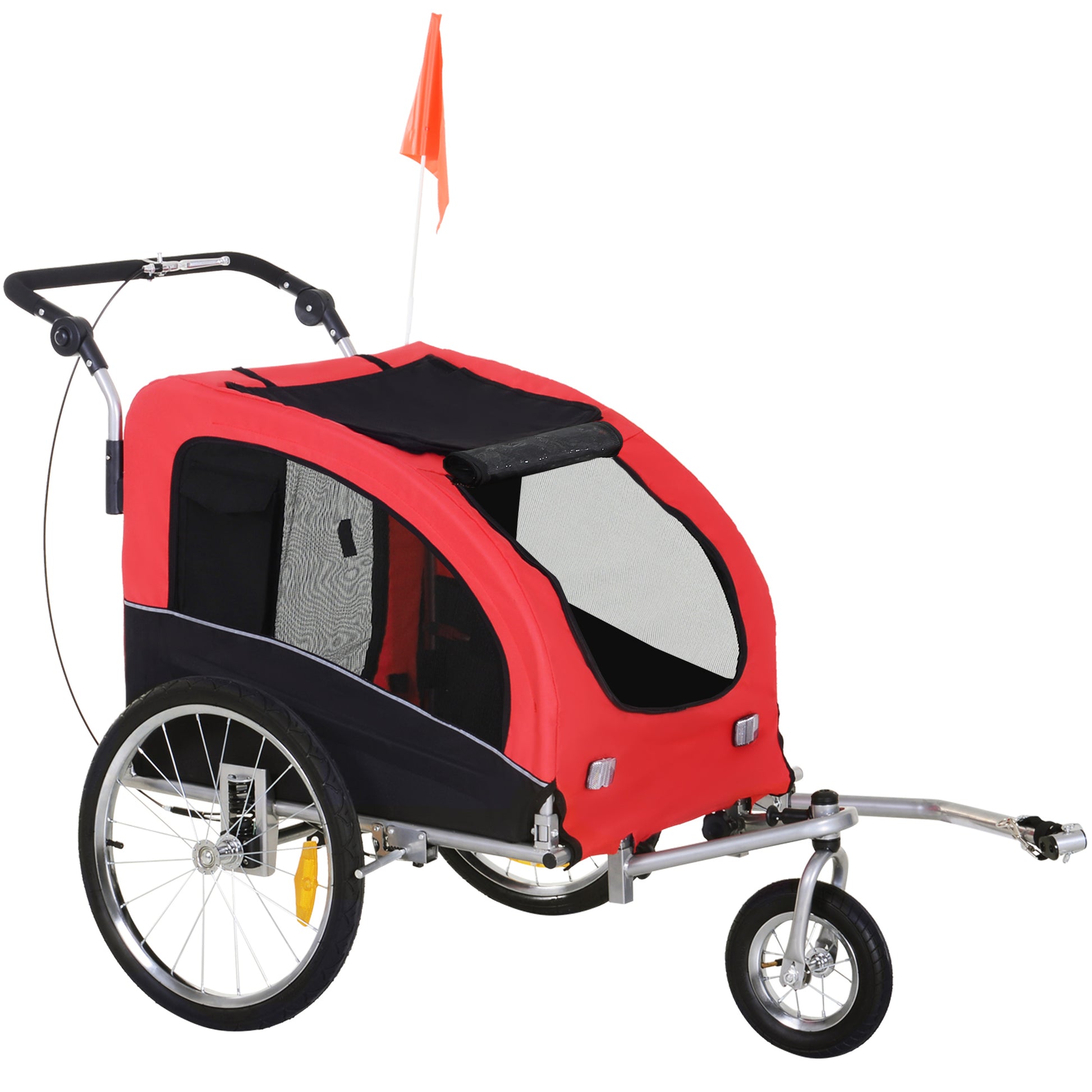 PawHut Bicycle Trailer for Medium Size Dogs with 2 Entrances with Windows and Sunroof, 126-155x83x108 cm, Red - Borgè