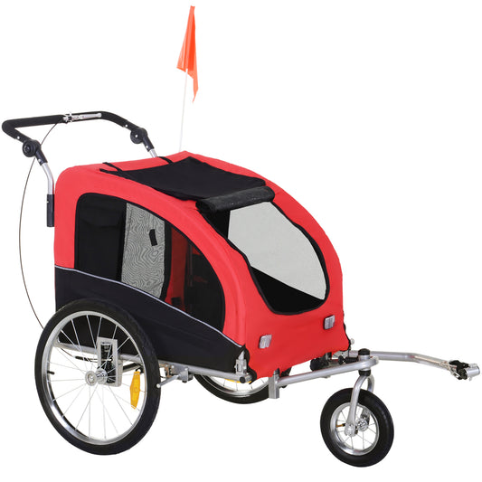 PawHut Bicycle Trailer for Medium Size Dogs with 2 Entrances with Windows and Sunroof, 126-155x83x108 cm, Red