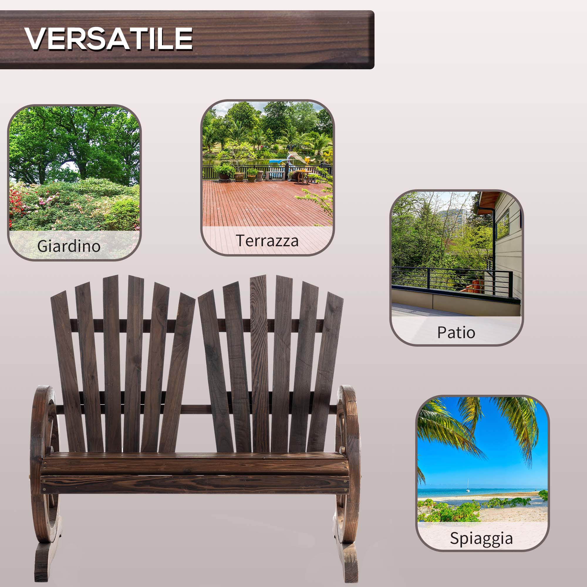 Outsunny Garden Bench Wooden style country style with wheel armrests, 108x66x95cm, wooden color - Borgè