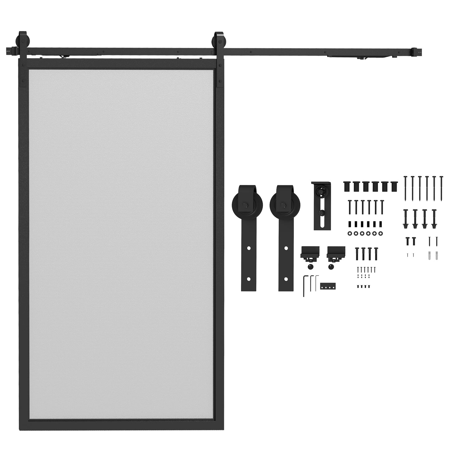 HOMCOM Sliding Door Kit 90kg max Space Saving in Carbon Steel with Accessories 244x0.5x4 cm, Black - Borgè