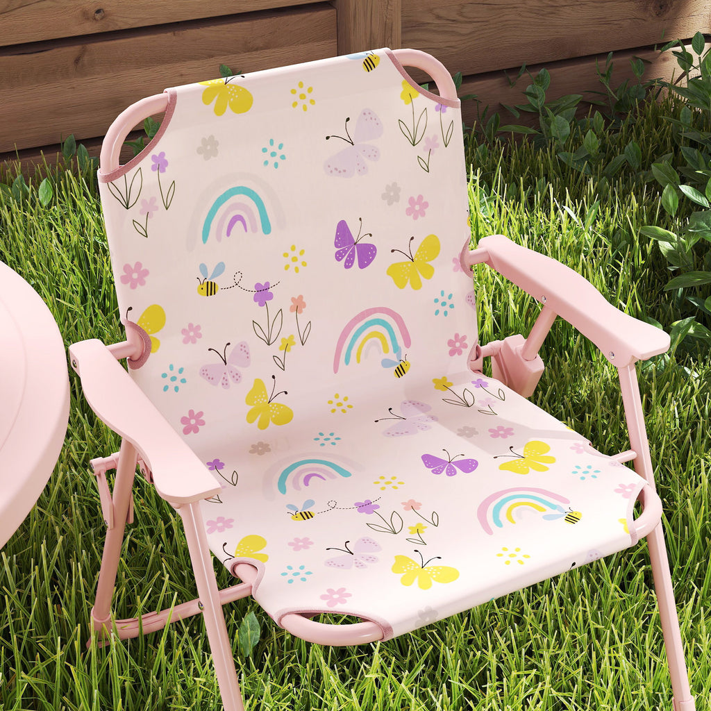 Garden Set for Children 2-5 Years with Round Table, 2 Folding Chairs and a Umbrella, Pink
