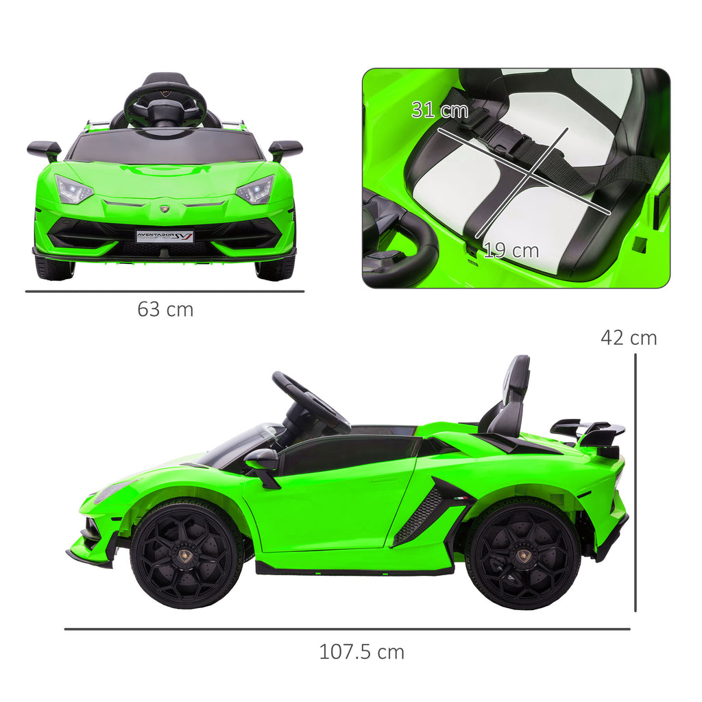 Homcom Electric Machine for Children 12v Lamborghini license with horn and remote control, 107.5x63x42 cm, green - Borgè