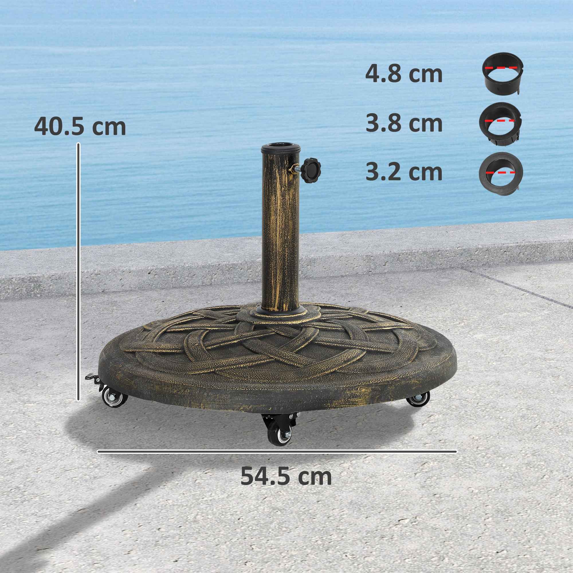 Outsunny 20kg Round Resin Umbrella Base with Wheels and Brakes, Bronze