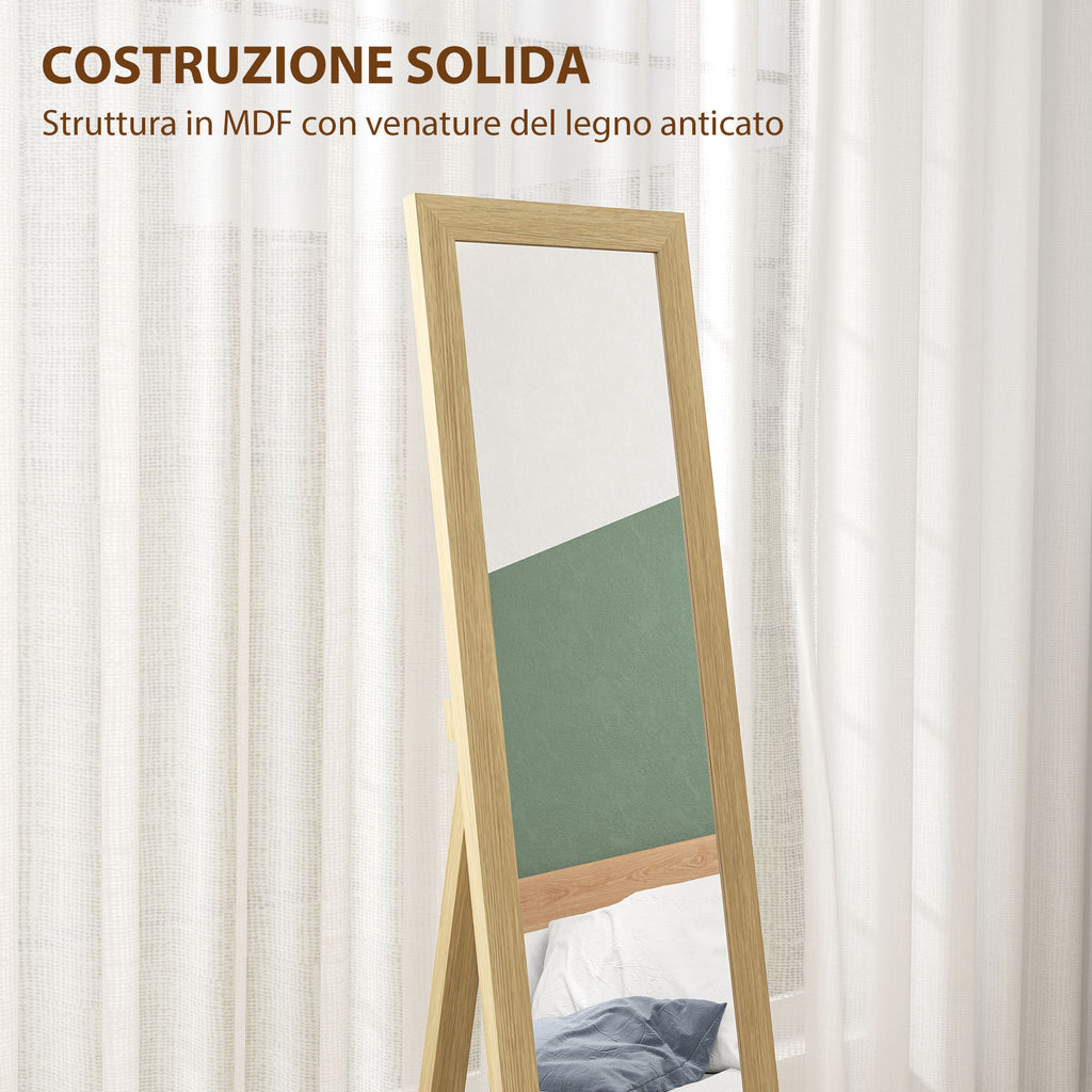 HOMCOM Vertical Wall or Floor Mirror with MDF Frame, 37x40x155 cm, Oak and Transparent