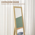 HOMCOM Vertical Wall or Floor Mirror with MDF Frame, 37x40x155 cm, Oak and Transparent