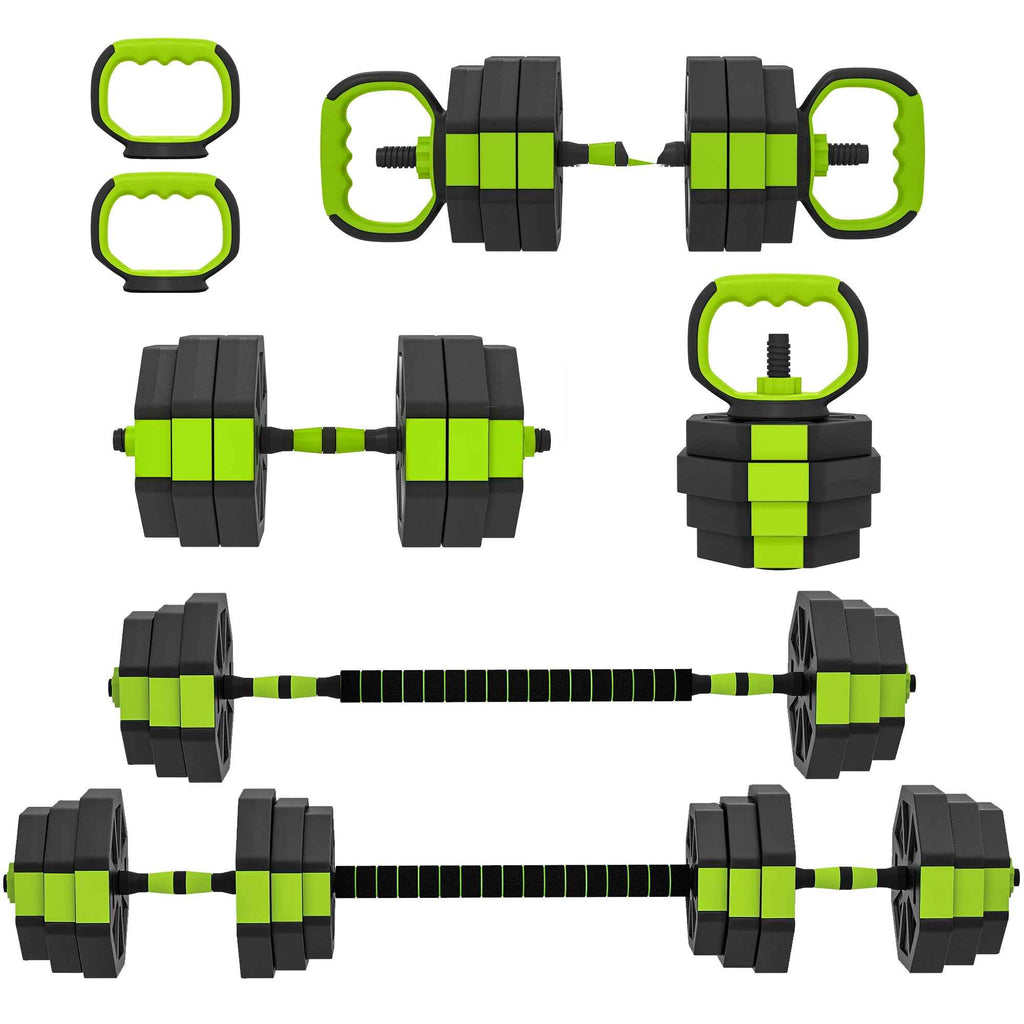 SPORTNOW 6-in-1 Multifunction Gym Weight Set, 25kg Total, Made of Plastic and Sand, 125x18x18 cm, Green