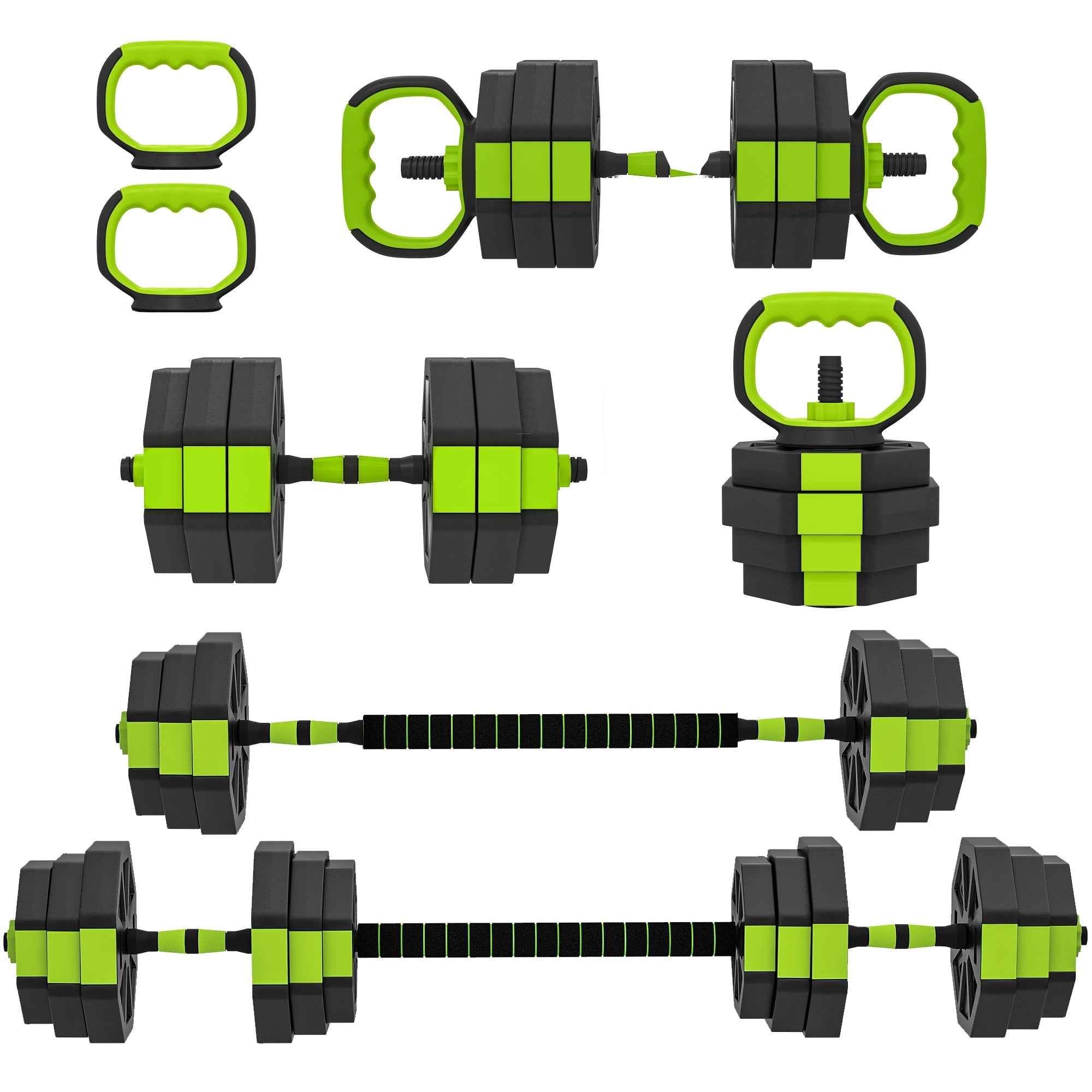 SPORTNOW 6-in-1 Multifunction Gym Weight Set, 25kg Total, Made of Plastic and Sand, 125x18x18 cm, Green