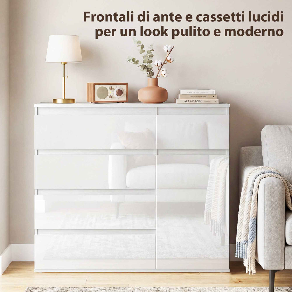 Sideboard, Cabinet with 5 Drawers, Adjustable Shelf, Gloss White.