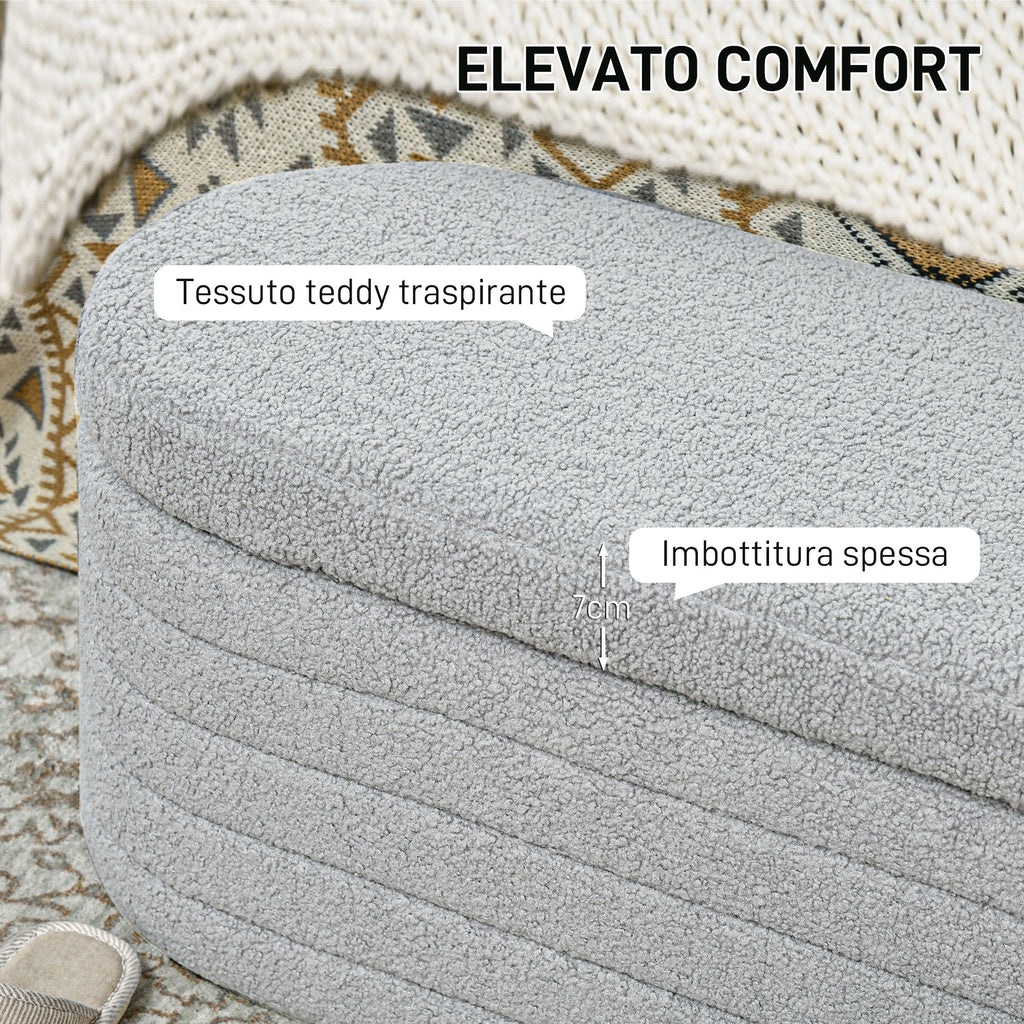 Teddy Fabric Bed End Bench with Storage Compartment, 116x41x40.5cm, Light Grey