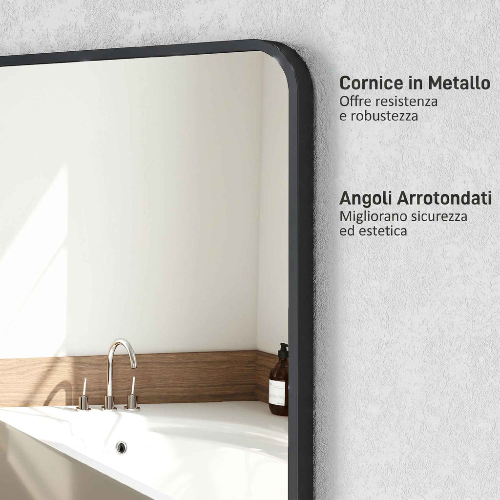HOMCOM Bathroom Mirror with Metal Frame and Hook, 50x2.5x70 cm, Black
