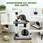 Cat Tree, 85 cm Tall, with House, Bed, Posts and Scratching Mat, Grey