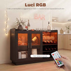 HOMCOM Wine Rack with LED Light and Adjustable Shelf, Wood and Glass, 120x38x88 cm, Black