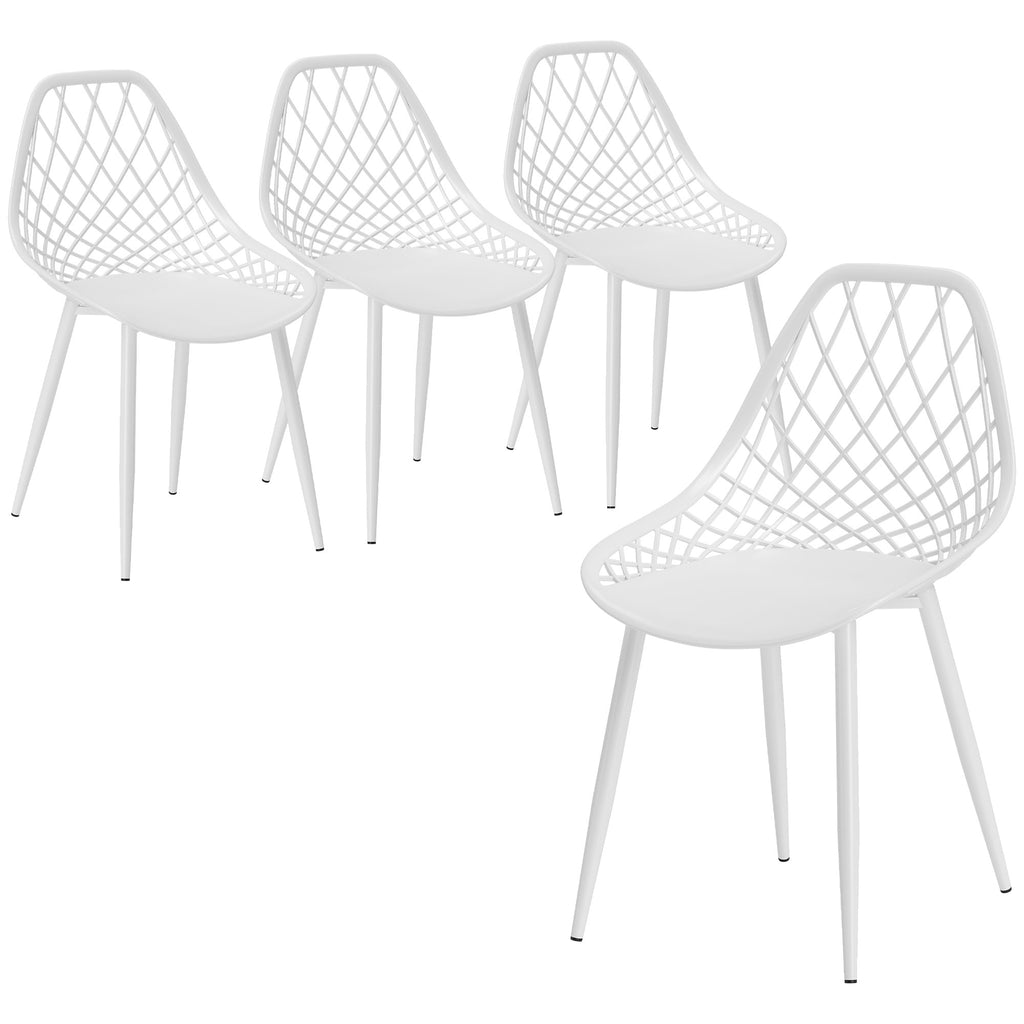 Set of 4 Modern Dining Chairs with Perforated Backrest in Plastic and Metal Legs, White