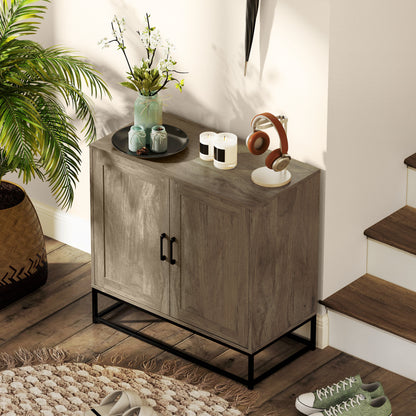 Living Room Sideboard 2 Tier with Adjustable Shelf, Wood and Steel, 80x40x78 cm, Brown and Black