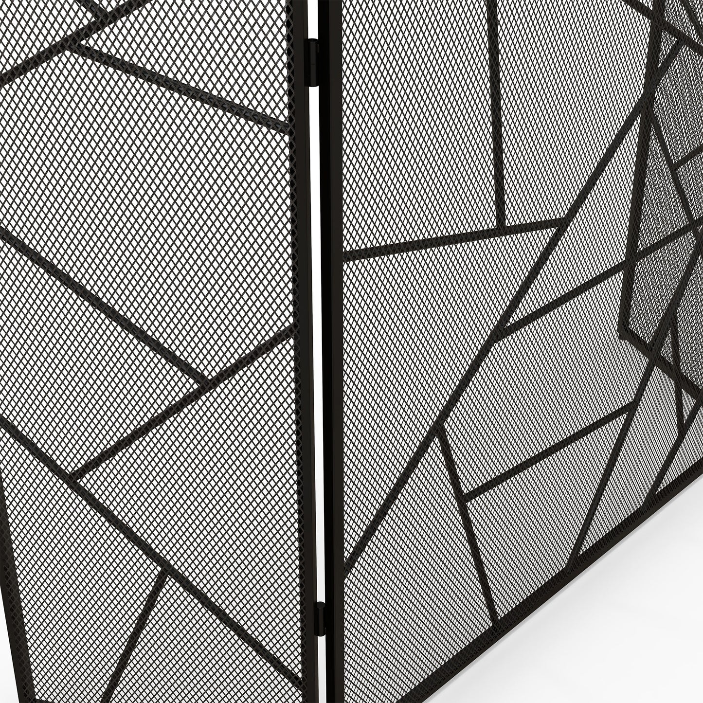 3-Panel Foldable Fireplace Spark Guard with Geometric Design, 135x1.2x85cm, Black