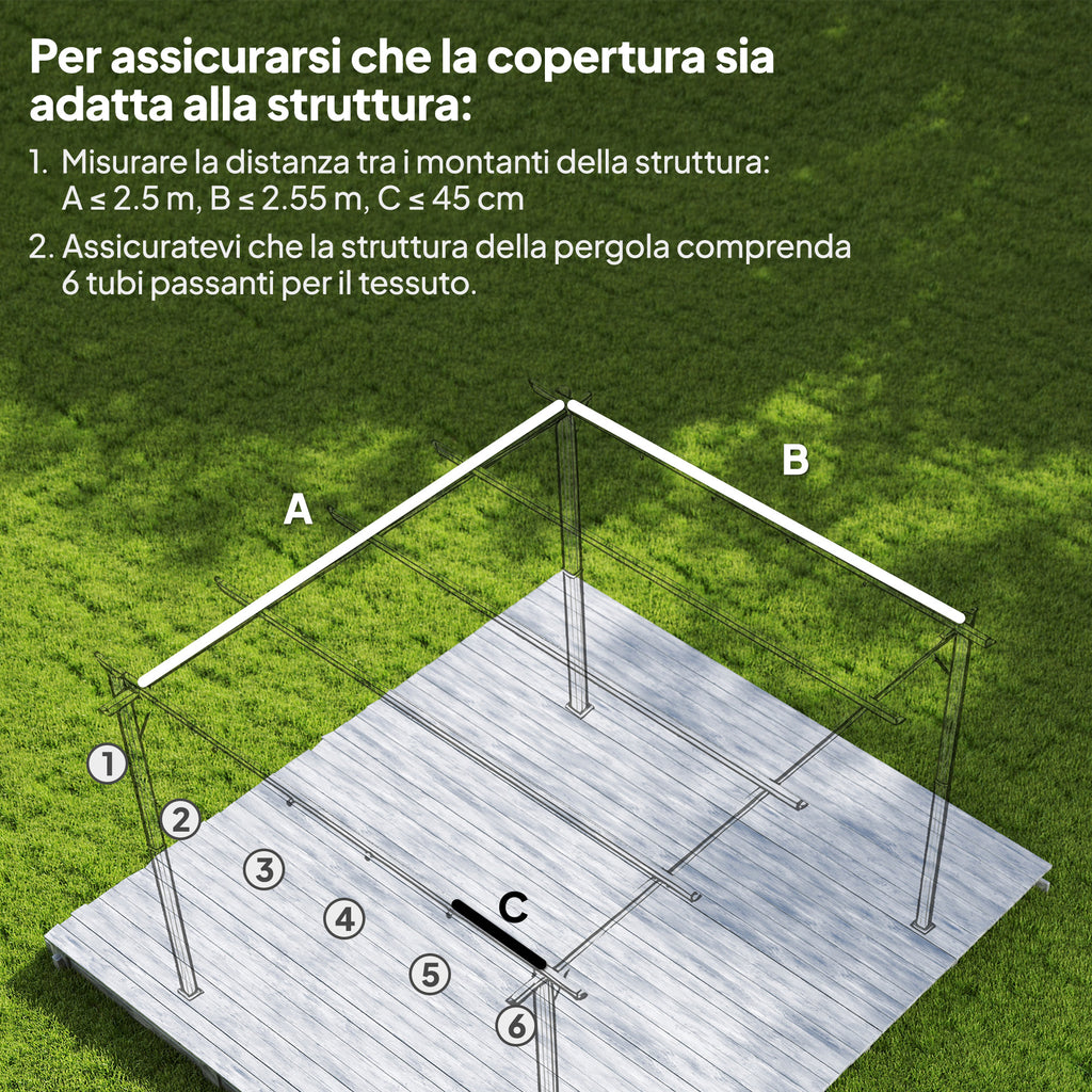 Outsunny Gazebo Pergola Roof with 10 Drainage Holes in Polyester, 250x255cm, for 3x3m Pergola, Coffee
