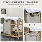 Bamboo and Polyester Laundry Basket with Ironing Board and 3-Tier Shelf, 113x34x82 cm