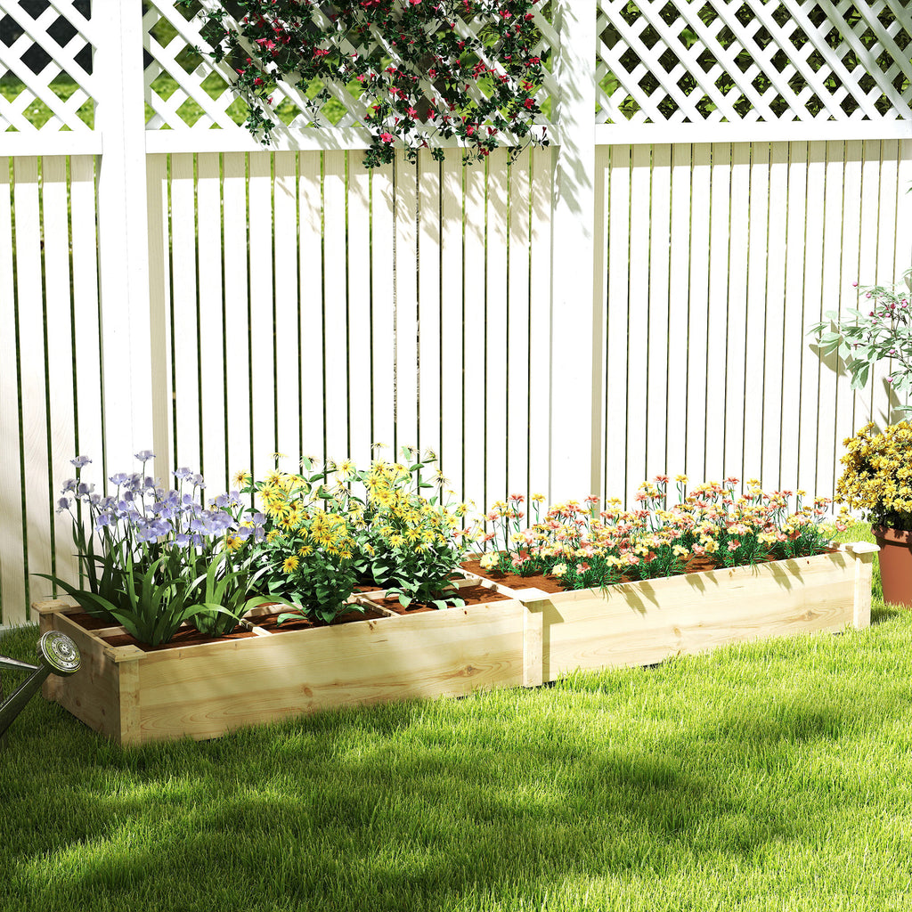 Raised Garden Bed with Internal Divider and Open Bottom, 237x60x25cm, Natural WoodRaised Garden Bed with Internal Divider and Open Bottom, 237x60x25cm, Natural Wood