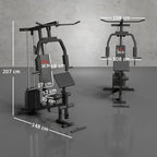 Multifunctional Fitness Station for Home and Professional Training in Steel, 148x108x207 cm, Black