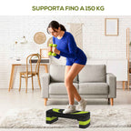 HOMCOM Aerobics Stepper, Adjustable to 3 Heights (10, 15, and 20 cm), Green and Black