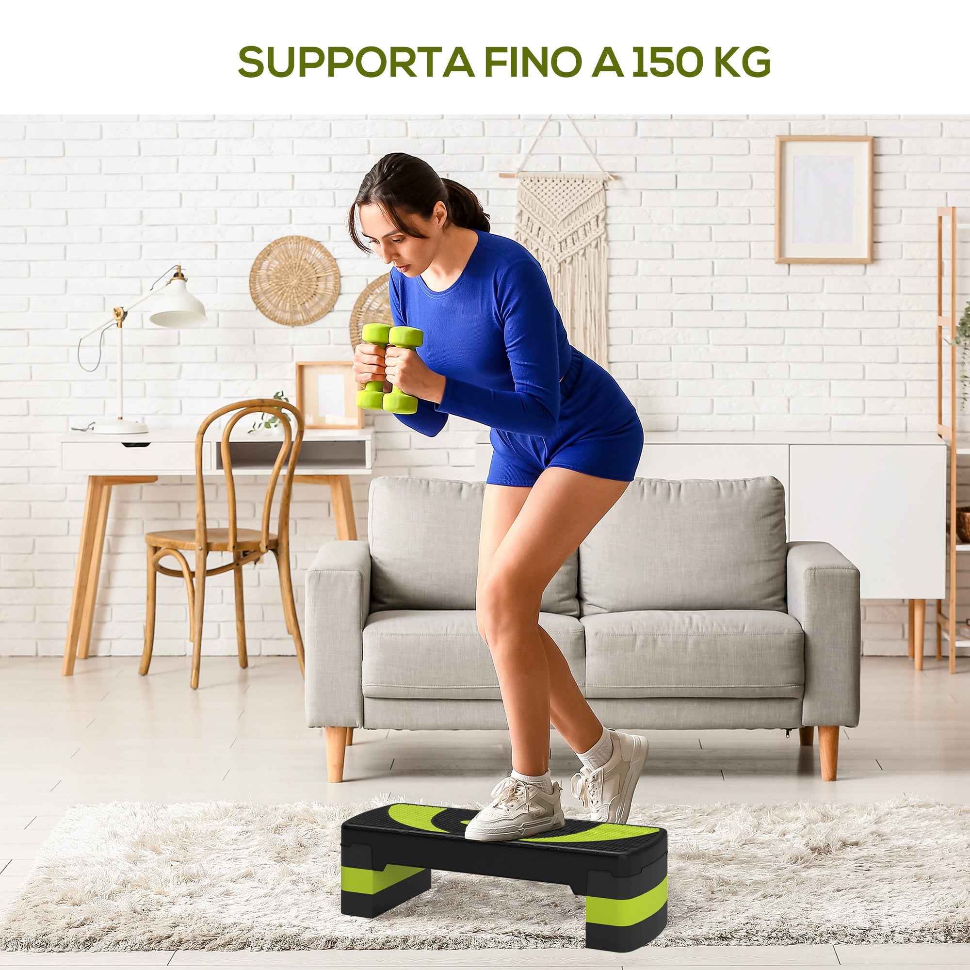 HOMCOM Aerobics Stepper, Adjustable to 3 Heights (10, 15, and 20 cm), Green and Black