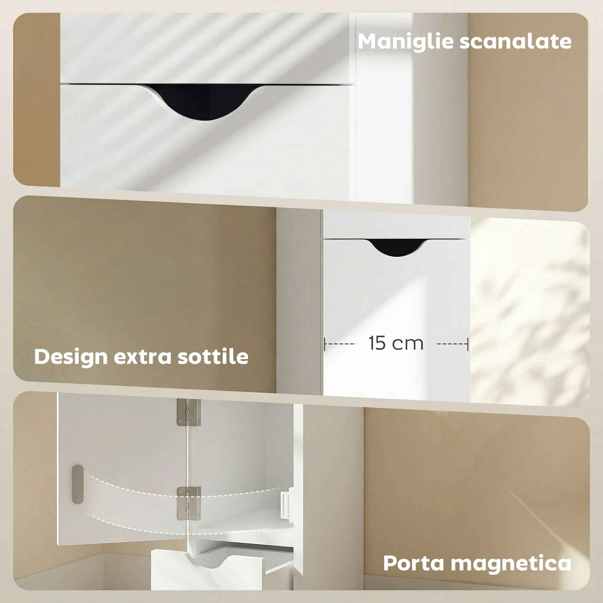 HOMCOM Bathroom Column Cabinet with Shelves and Drawers, Wooden, 15x33x136.8 cm, White
