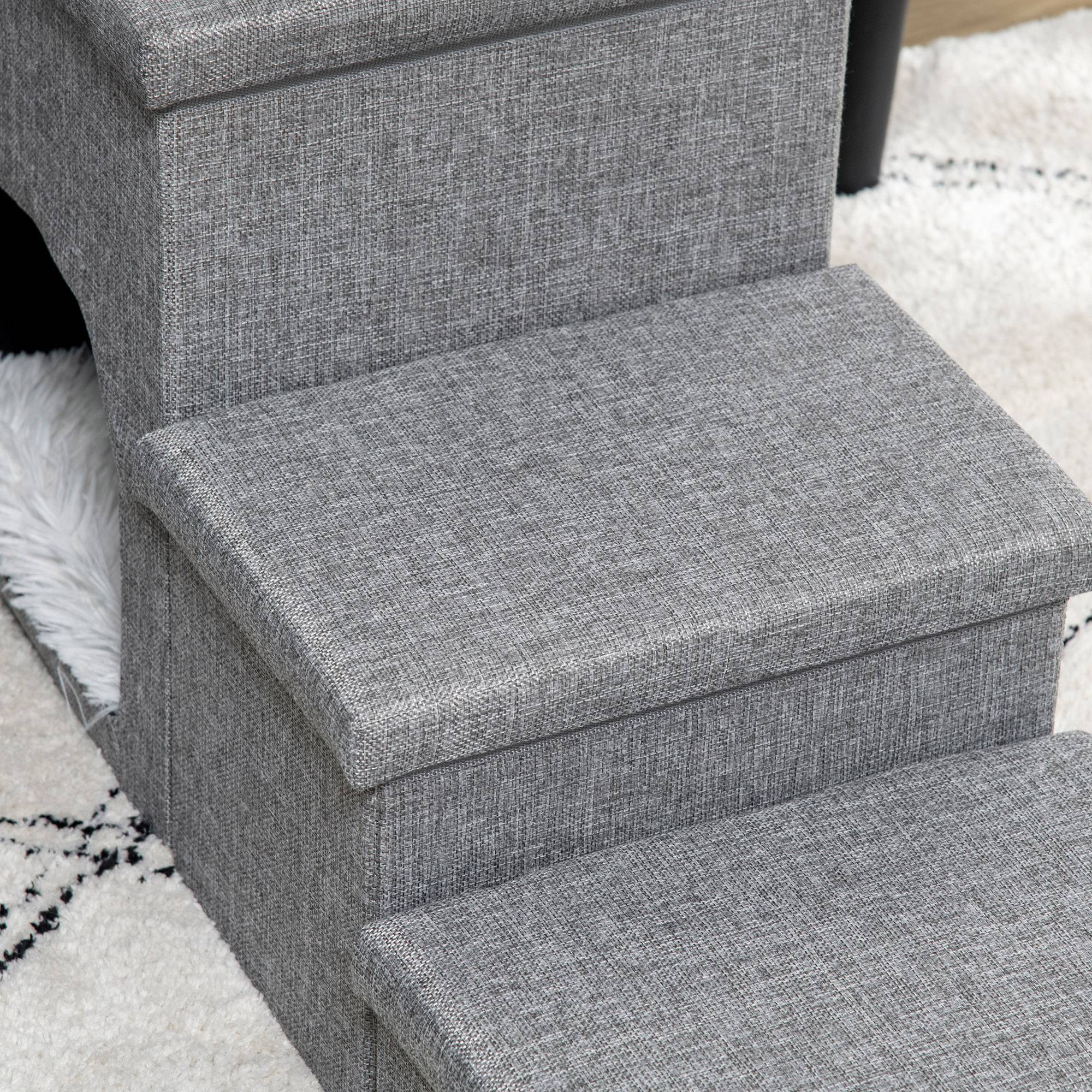 3-Step Dog and Cat Ladder 10kg max with Dog House and Storage Space, 73.5x33x40.5 cm, Grey