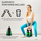 Set of 6 Dumbbell Weights (2x1 kg, 2x2 kg, 2x3 kg) of 12 kg with Stand/Kettlebell, in Metal and Multicolored Plastic