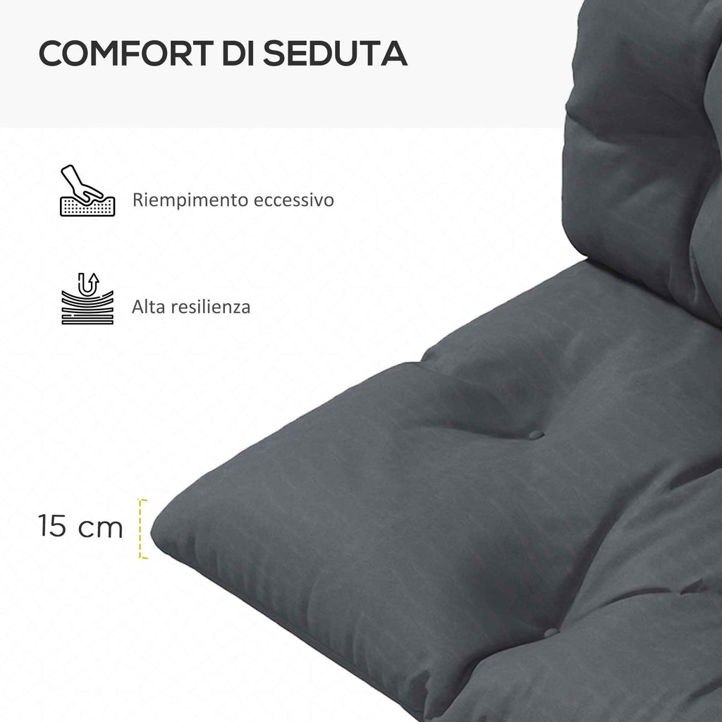 Outsunny 2-Piece Garden Cushion Set for Sofas and Pallets in Polyester with Thick Filling, Charcoal Grey