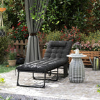 Outsunny Folding Sun Lounger with Cushion, Headrest and Side Pocket, 58x189x32.5 cm, Black