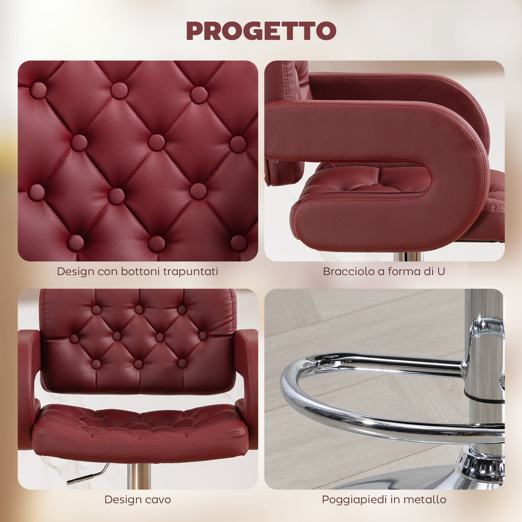Bar Stool with Backrest and Armrests, Adjustable Height and Footrest, Faux Leather Red