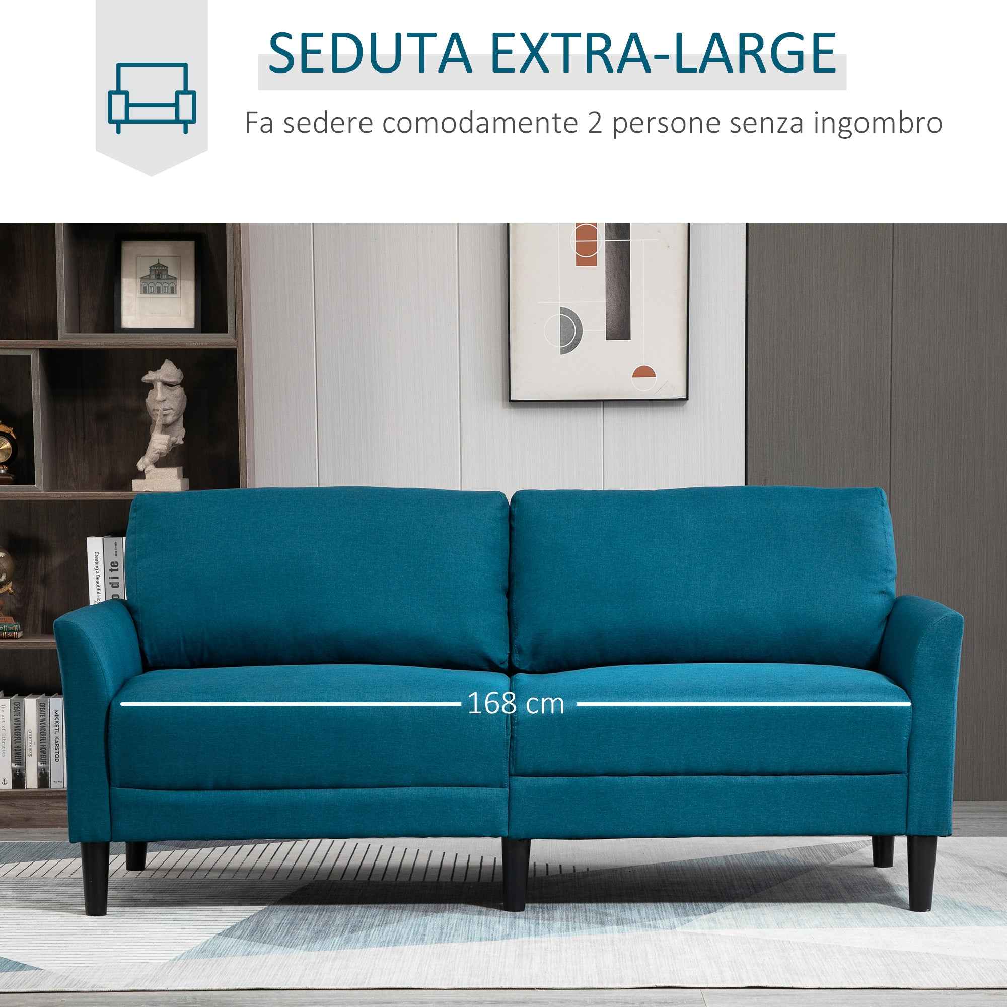 3-Seater Fabric Sofa with Deep Seat and Thick Padding, 191x79x87 cm, Peacock Blue