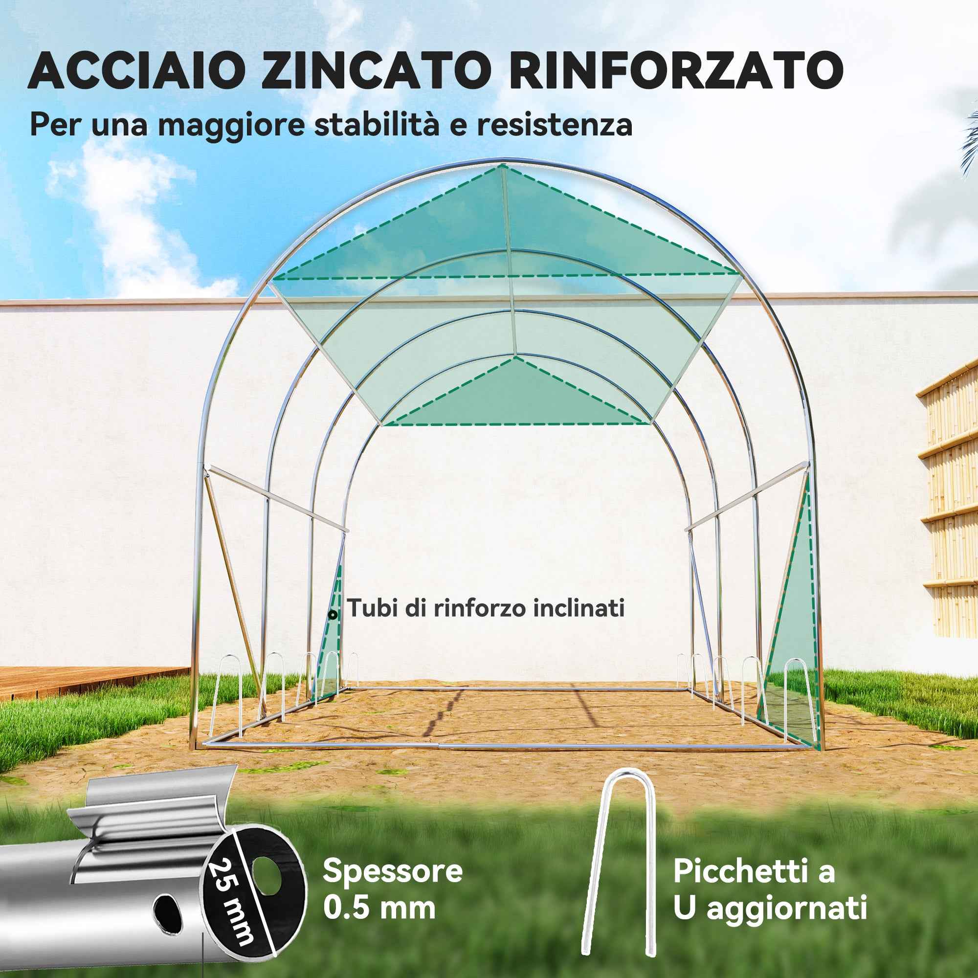 Outsunny 3x2 m Tunnel Greenhouse with Extra Shading Net, Windows and Zip Entrance, in PE and Steel, Green