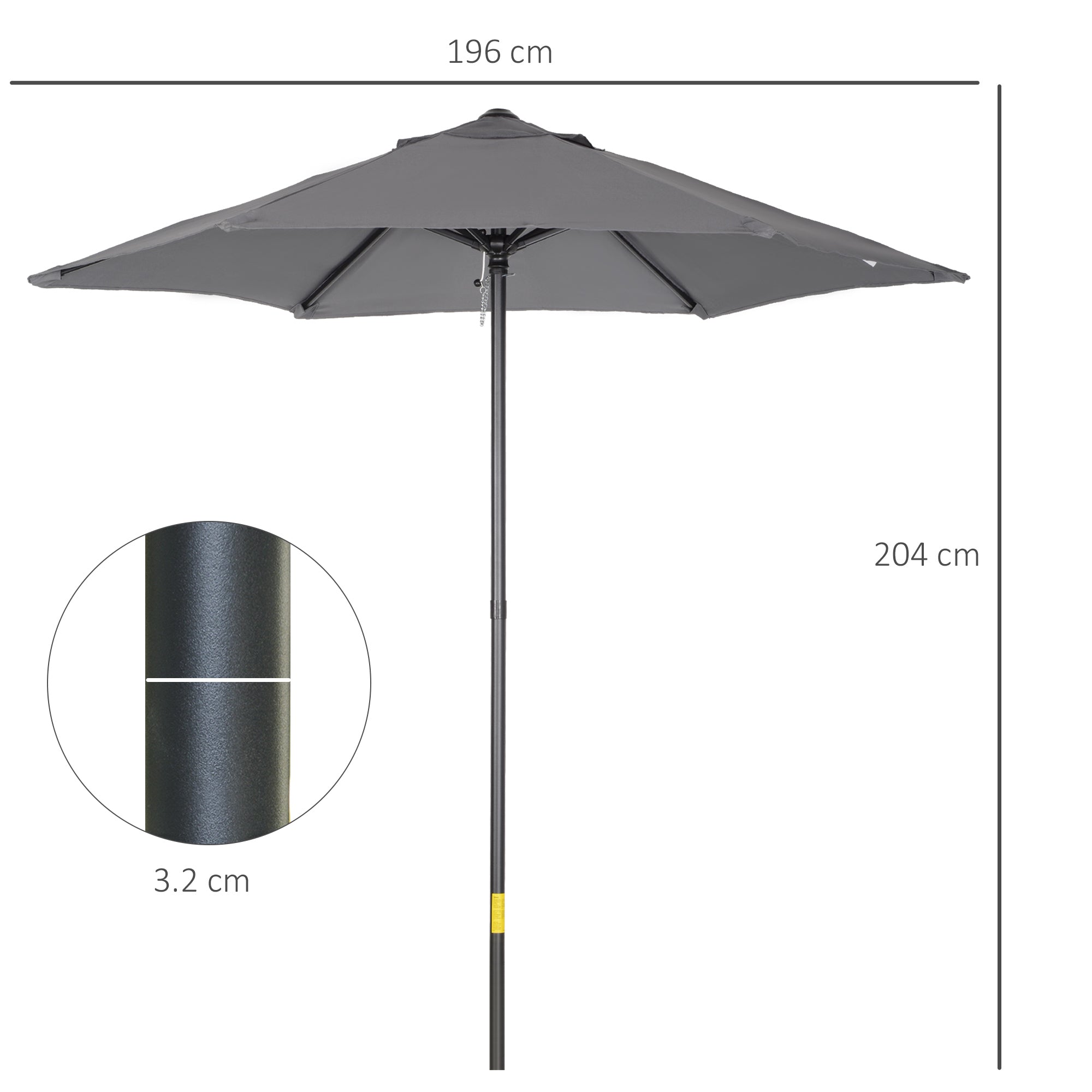 Garden Umbrella 2x2 m with 6 Ribs with Air Vent, in Aluminium, Metal and Dark Gray Polyester