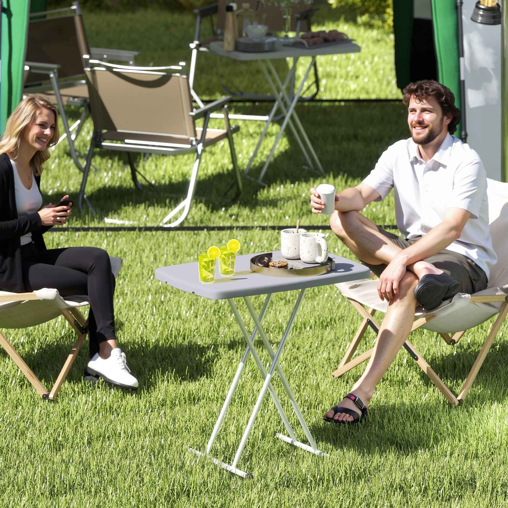 Outsunny Folding Garden Table with Adjustable Height, Made of Metal and HDPE, 76x50x74 cm, Dark Grey