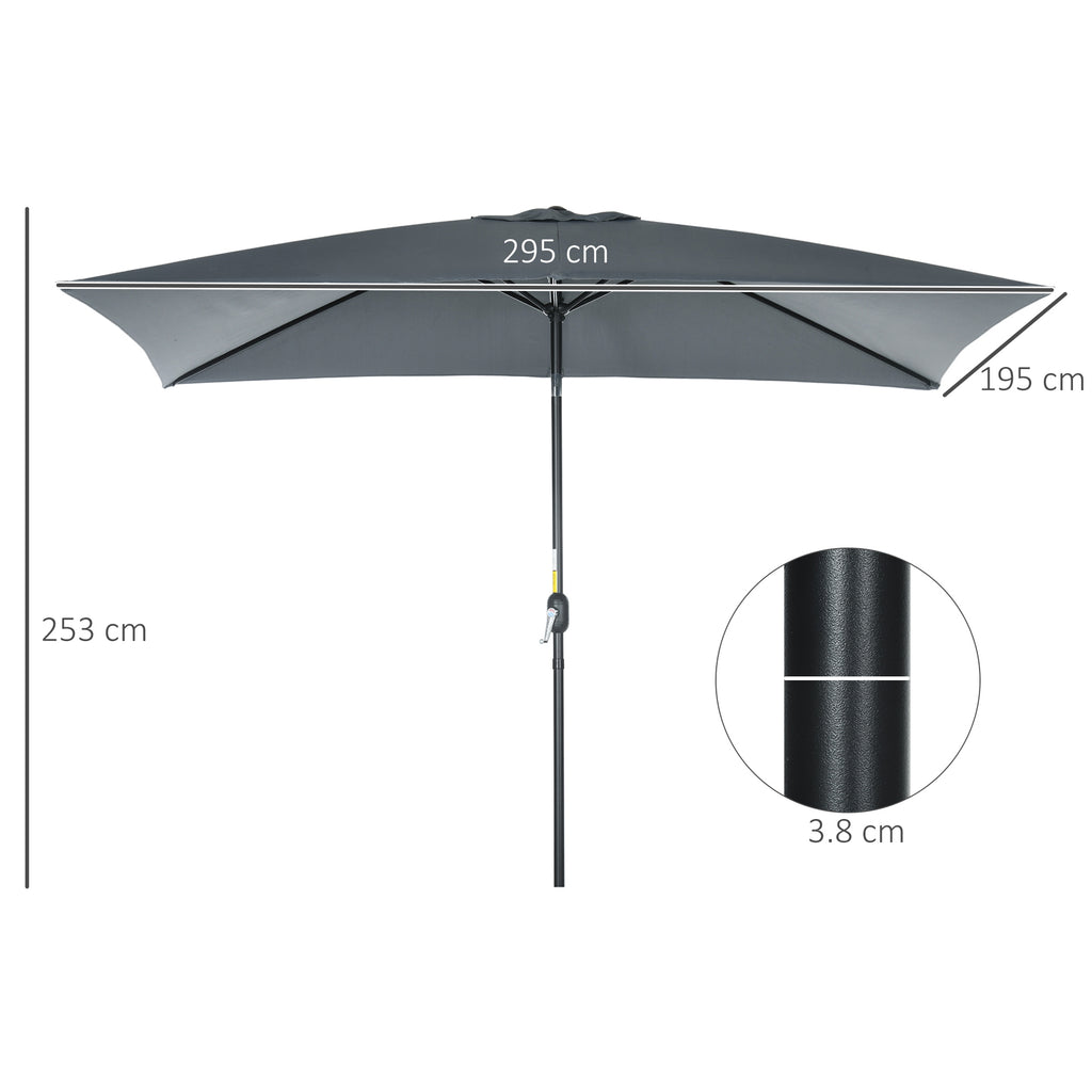 Rectangular Umbrella 2x3 m Foldable and Adjustable with Crank, in Aluminum and Polyester, Dark Gray
