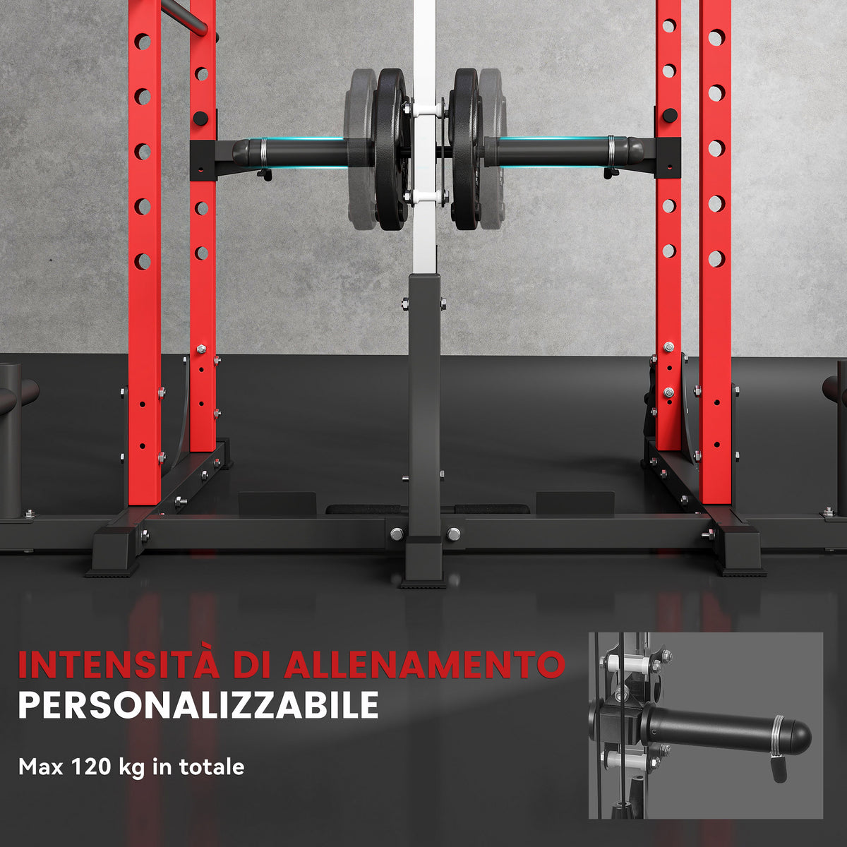 SPORTNOW Fitness Station with Barbell Stand and Pull-Up and Dip Bar, Steel, 191x153x205 cm, Red and Black
