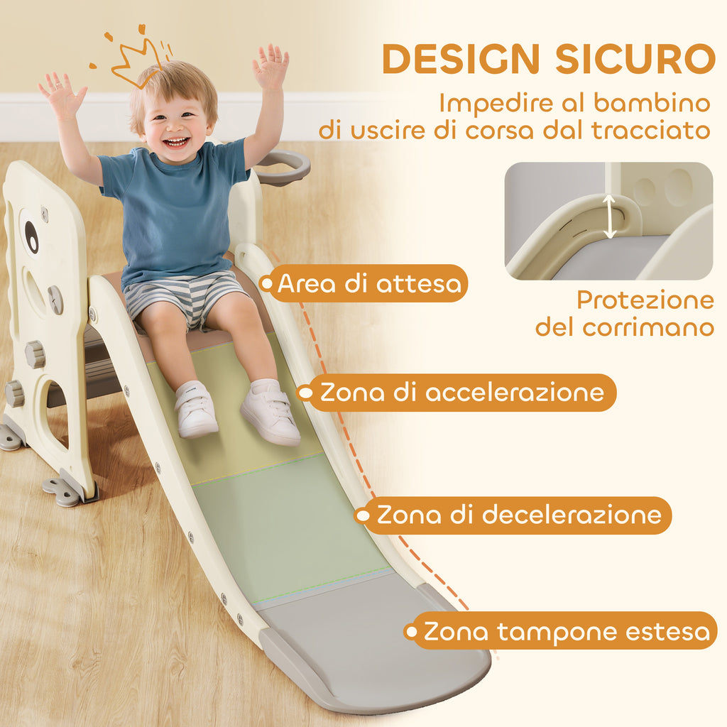 Foldable Children's Slide with Basketball Hoop and Ball, Made of PP and HDPE, 146x52x65 cm, Grey and Cream