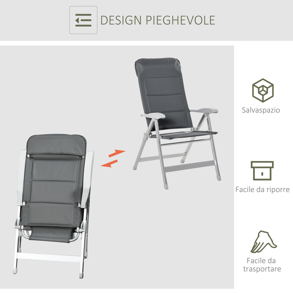 Folding Fishing Chair with Armrests and Adjustable Backrest, in Aluminum and Polyester, 75x61.5x76-115 cm, Gray