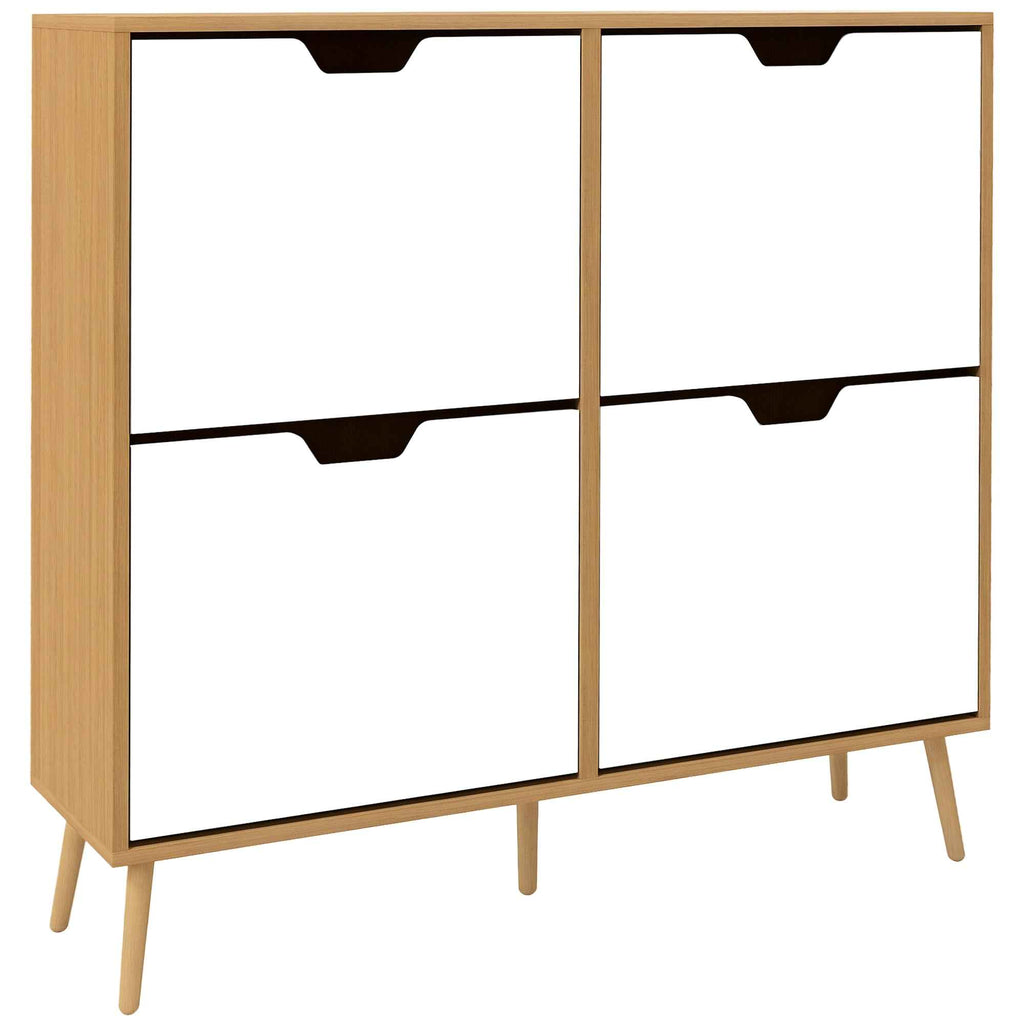 HOMCOM Chipboard and Pine Shoe Rack with 4 Drawers and 2 Adjustable Shelves for Each Drawer, 95x26x95 cm