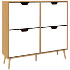 HOMCOM Chipboard and Pine Shoe Rack with 4 Drawers and 2 Adjustable Shelves for Each Drawer, 95x26x95 cm