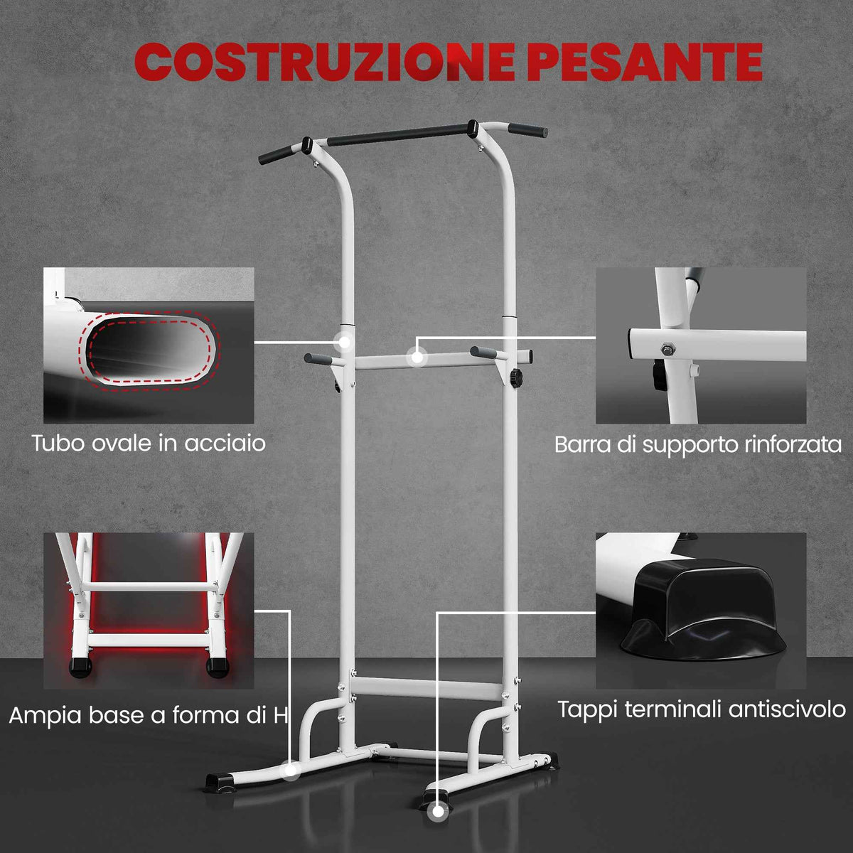 SPORTNOW Fitness Station with Dip and Pull-Up Bars, Adjustable Height 176.5-227 cm and 120 kg Capacity, White