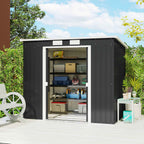 Outsunny Tool Shed with Sloped Roof, 2 Entrances and Air Vents, Steel, 213x130x172 cm, Dark Grey