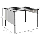 Outsunny Pergola Gazebo 3x3.5 m with 3 Adjustable Canopies, in Steel and Anti-UV Polyester, Light Grey