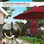 Double Umbrella with Air Vents and Crank, in Metal and Polyester, 4x2.2x2.34 m, Black and Red