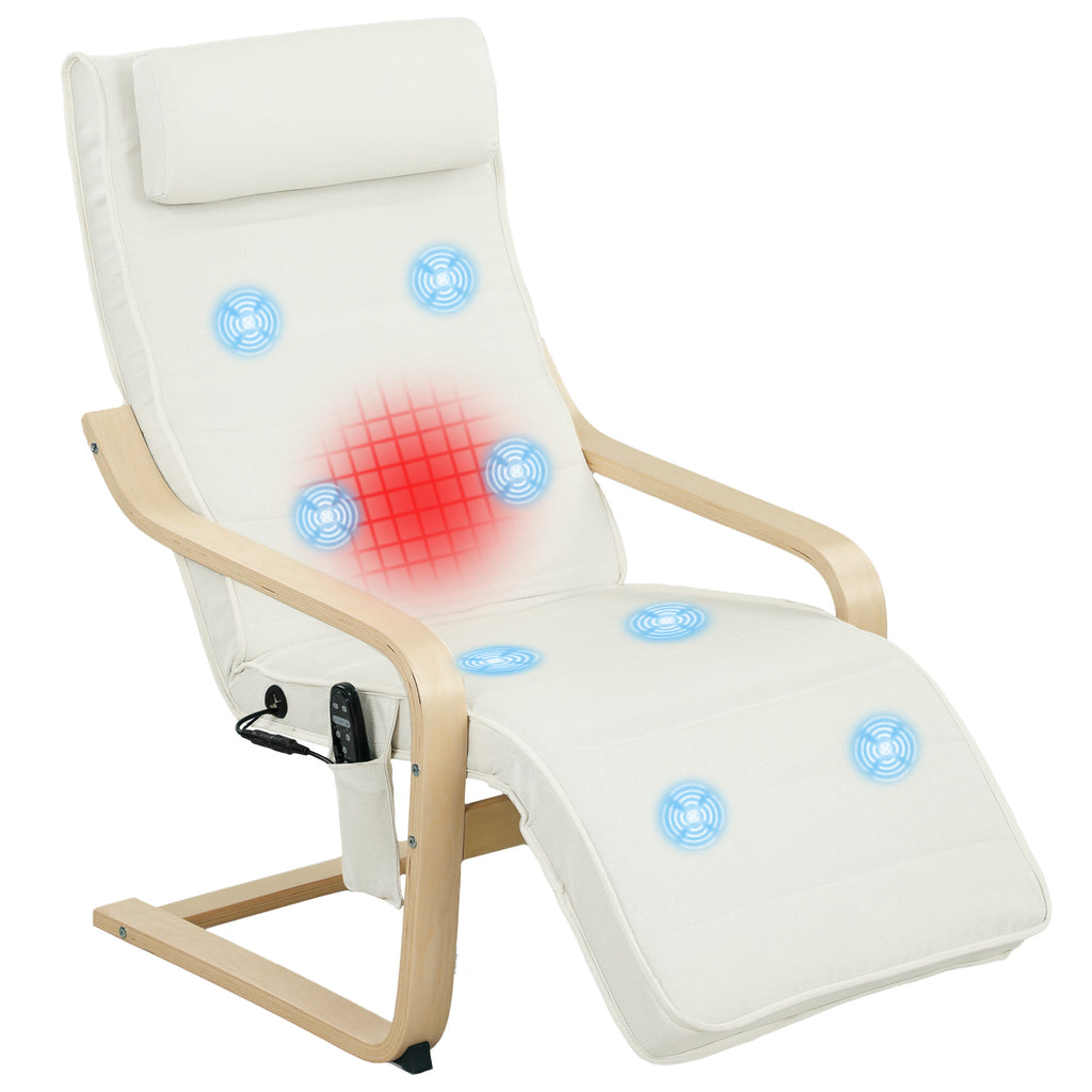 Heated and Massage Relaxing Chair with Adjustable Footrest and Remote Control, 67x95x101 cm, Cream
