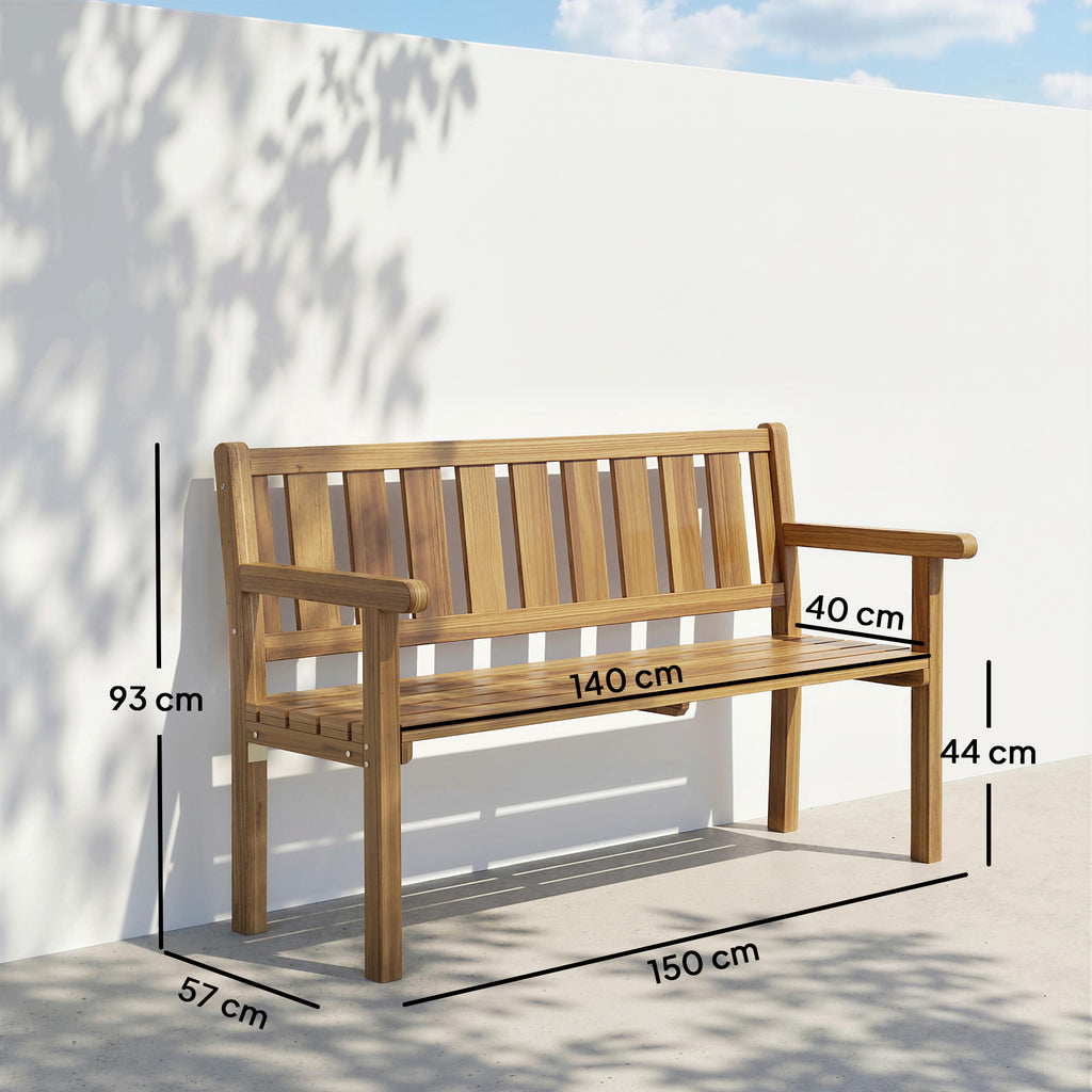 Outsunny 2-Seater Garden Bench in Slatted Fir Wood, 150x57x93 cm, Teak Color